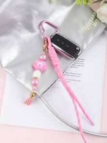 1 Pink Silicone Shell Bead Keychain-A Summer Must-Have. Silicone Bead Keychain Bracelet: A Cute Car Keychain Perfect For Women And Girls. - 2834 - View 2