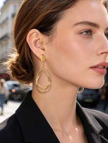 1 Pair Fashionable Golden Multi-Circle Water Drop Pendant, Suitable For Daily Wear - Yellow Gold - View 1