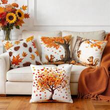 4pcs Autumn Maple Leaf & Squirrel Pattern Pillow Covers, Single-Sided Printed Cushion Covers, Suitable For Living Room, Bedroom, Home Decor, All-Season Use - Multicolor - View 8