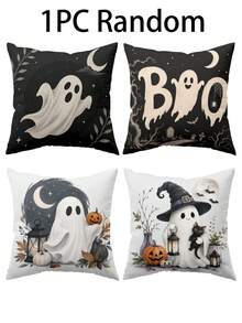 1/4pcs New Halloween Pattern Pillowcase, Halloween-Themed Cushion Cover, Decorative Pillowcase, Square Pillowcase, Halloween Decoration, Decorative Pillow, Suitable For Living Room, Sofa, And Bedroom Party Decoration, Pillow Insert Not Included - Multicolor - View 9