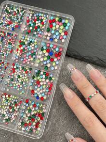 Strass de Cristal para Arte de Unhas, 12 Estilos Feitos à Mão, Gemas de Strass Coloridas de Base Plana, Adequadas para Unhas, Rosto e Olhos - Multicolorido - Ver 3