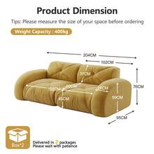 Sofa 204 cm aus Chenille fuer Zuhause - Gelb - Übersicht 4