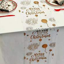 1pc 28*275/500/1000cm Gold Foil Christmas Theme Table Runner With Balloons, Fireworks And Other Decorations, Rectangular Tabletop Decor Suitable For Birthday And Holiday Parties - Multi-Functional Home Decor - Multicolor - View 3