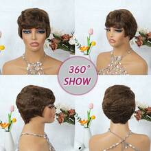 Wig Rambut Pendek Pixie Bergaya, Rambut Manusia Remy Peru, Wig Rambut Manusia dengan Poni, Jaring Elastis, Buatan Mesin Penuh, Cocok untuk Liburan, Pesta, Wig Lurus Berlapis, Warna Hitam, Warna Cokelat Tua, Warna 99# - MultiWarna - View 10