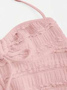 Solid Color Halter Tops With Drawstring At The Bust, Y2K Style For Women - Pink - View 4
