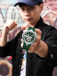 REWARD Men's Quartz Watch, Business Fashion Style, Calendar Display, Luminous Hands, Multi-Function, High-Quality Gift, Classic Design, Silicone Strap - Army Green - View 4