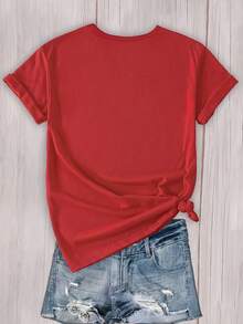 1974 Letter Print Crew Neck T-Shirt, Short Sleeve Sport Jersey, Modern And Comfortable Women's Activewear. CCYG - 紅色 - 查看 2
