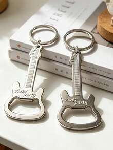 2pcs Guitar-Shaped Bottle Opener Keychain Set, A Unique Gift For Guitar Players, Practical Bar Accessory - Multicolor - View 1