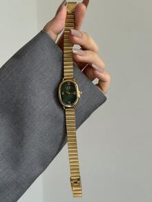 1pc Gold/Silver Square Bamboo Pattern Quartz Watch, Suitable For Daily Wear, Birthday Gift, Christmas Gift - Gold - View 3