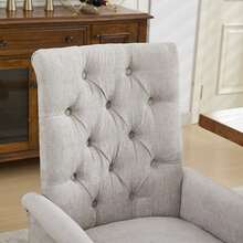 Beige Chenille Accent Dining Chair, Curved Wood Legs, Single Pack - Beige - View 10