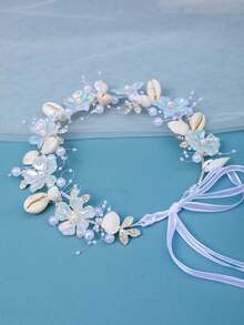 1pc Vintage Elegant Dreamy Purple Pearl Flower Headband, Bridal Wedding Accessory - Multicolor - View 4
