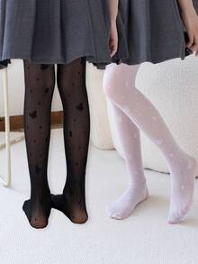 2/1雙女童兒童褲襪、嬰兒褲襪、兒童緊身襪、薄款蝴蝶緹花、有腳趾襪、網眼褲襪、黑色、白色、純色、學院可愛風、兒童舞蹈襪、春/夏、柔軟舒適、適合四季日常穿著、派對穿搭、可搭配裙子和短褲、可用作舞蹈襪、適合學生、女孩、返校季 - 彩色 - 查看 1