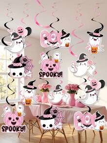 12 pezzi/2 pezzi Ghirlanda appesa a spirale rosa per Ognissanti, Decorazione appesa a spirale rosa Every Spooky Happy Booday, Decorazione per festa di Ognissanti con Little Boo Ghost, Ghirlanda a spirale per soffitto con fantasmi, Forniture per festa di nascità, feste di compleanno e bomboniere - A - Visualizzare 4