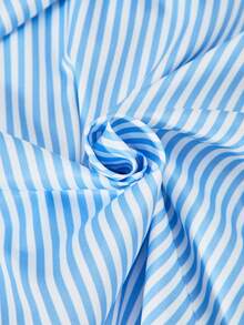 Conjunto de 3 Peças de Moda Casual para Meninas, Camisa de Manga Longa Listrada Azul e Branca, Colete Preto, Conjunto de Calça Perna Larga, Adequado para Diversas Ocasiões - Azul - Visão 9