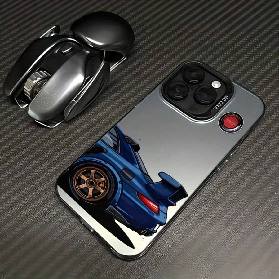 1pc Racing Pattern Black & Silver Phone Case Compatible With Apple Phones - Multicolor - View 1