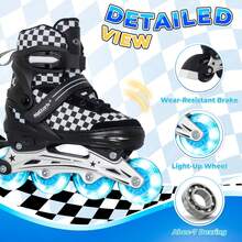 Adjustable Inline Skates For Kids Teens, PU Wheels Blades Roller Skates With Checkerboard Design For Boys Girls - Black - View 2
