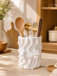 1pc Elegant Pearl White Bow Kitchen Utensil Storage Rack, Pleated Countertop Storage Cup, Suitable For Spoons, Forks, Chopsticks, Coffee Stirrers And Small Kitchen Tools, Modern Kitchen Decor Storage Can, Kitchen Decoration, Kitchen Utensil Storage Rack - Multicolor - View 9