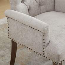 Beige Chenille Accent Dining Chair, Curved Wood Legs, Single Pack - Beige - View 11