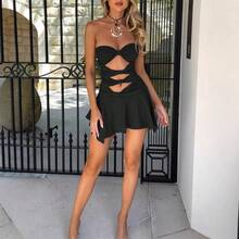 Nueva llegada de verano, vestido sexy sin tirantes para mujer de estilo europeo y americano, vestido corto de color sólido y a la moda. - blanco lechoso - Ver 6