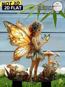 2D Flat, 1pc Summer Winged Fairy Holding Butterfly Mushroom Girl, Outdoor Decor, Garden Decor (17cm/6.69inch) Fairy Garden, Mushroom Decor Garden Statue Outdoor Home Decor, Yard Decor, Lawn Decor, Patio Decor, Gardening Supplies, Back To School, Thanksgiving, Suitable For 11 Seasons, Acrylic Print, Wedding Season Decor, Perfect Gift For Family And Friends - Butterfly Fairy Ground Plant - View 6