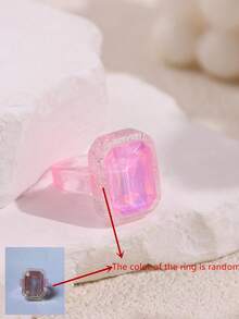 Anillo de cristal de resina rectangular iridiscente y colorido, anillo de resina grande y exagerado de color caramelo, joyería de primavera personalizada y de moda, accesorios de estilo del milenio Y2K - Multicolor - Ver 10