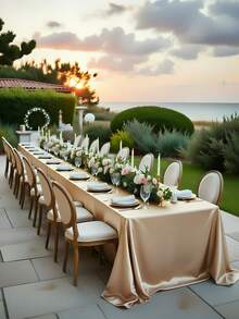 1pc Rectangular Tablecloth, Non-Fading Satin Tablecloth, Suitable For High-End Hotel Banquets, Wedding Banquets, Restaurant Party Decorations - Champagne - View 12