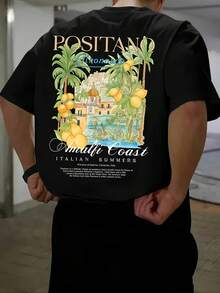 T Shirt Retro Frucht Burg Print weich atmungsaktiv lockere Passform kurze Ärmel  Sommer Must Have - Schwarz - Übersicht 1