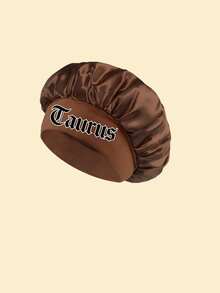 1 pièce Bonnet de nuit en satin avec imprimé des 12 signes du zodiaque, double couche avec bande élastique ample, convient aux cheveux bouclés et lisses, peut préserver les boucles pendant la nuit, convient pour les vacances à la plage et les voyages - brun - Voir 8