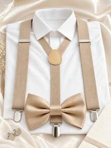 1pc Men's Brown Solid Color 3-Clip Adjustable Elastic Suspenders, Daily Suit Pants Accessory, Can Be Given As Holiday Gift - Brown - View 10