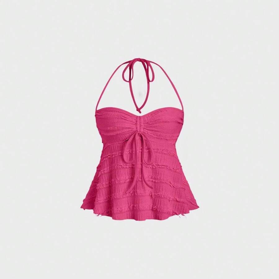 Solid Color Halter Tops With Drawstring At The Bust, Y2K Style For Women - Glitter - View 1