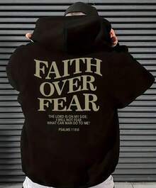 Sudadera de manga larga con capucha y cordón para hombres de poliéster con estampado de faith over - Sudadera acolchada para otoño/invierno - Negro - Ver 1