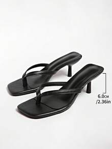 French Style Women's Summer New Toe-Post Thin Heel High Heel Sandals With Back Strap Kitten Heel Flip-Flop Slides - Black - View 11