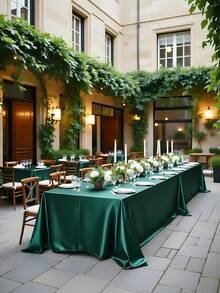 1pc Rectangular Tablecloth, Non-Fading Satin Tablecloth, Suitable For High-End Hotel Banquets, Wedding Banquets, Restaurant Party Decorations - Dark Green - View 12