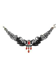 1 pieza Collar corto tipo gargantilla de cadena para clavícula para mujer, estilo gótico vintage, con encaje, rubí y borla, personalizado - Multicolor - Ver 4