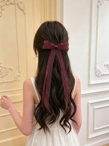 1/2 piezas Accesorios para el cabello con lazo de encaje y satén elegante, pinzas para coleta, decoraciones para el cabello para niña, pasadores para el cabello, adecuados para verano, vacaciones, viajes - Burdeos - Ver 6