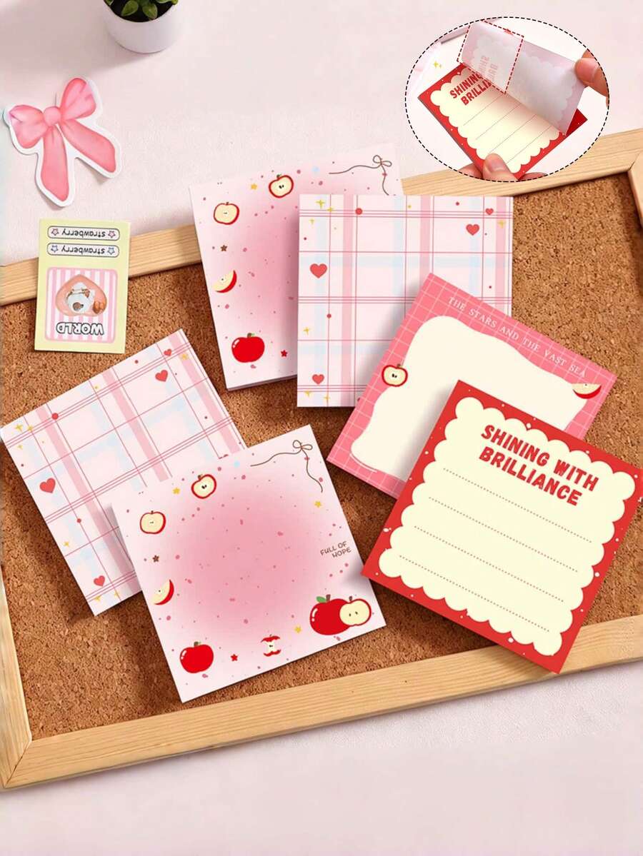 400/200/50pcs Pink Apple Series Sticky Notes, Tearable Non-Adhesive Memo Paper, Cute Girly Memo Notepad, Simple Grid Line Inner Page Square Sticky Notes, Suitable For Student Classroom Notes, Planner Decoration, Office Memo, Study Tracking, Daily Messages, School Supplies, Back To School, Soft And Fluffy, Office Desk Accessories, School, School Essential Supplies - one-size - View 1