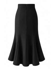 Plus Size Women's Mermaid Tail Skirt, Suitable For Spring And Autumn Commute, Office, Banquet, Versatile Long Skirt, High Waist Slim Fit, Elastic Fabric - Black - View 4