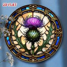 2D Flat, 1pc Acrylic Thistle Sunlight Catcher, Round Scottish Floral Wreath Wall Decor, Garden Gate Decoration, Farmhouse Thistle Sign, Floral Sunlight Catcher - C - View 7