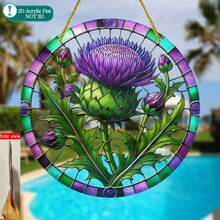 2D Flat, 1pc Acrylic Thistle Sunlight Catcher, Round Scottish Floral Wreath Wall Decor, Garden Gate Decoration, Farmhouse Thistle Sign, Floral Sunlight Catcher - C - View 10