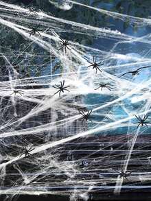 2/5/10pcs Halloween Decoration White Artificial Elastic Spider Web, Halloween Horror Home Party Scene Props, Haunted House Decoration, Christmas - Halloween Spider Web - View 8
