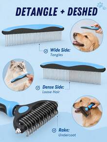 Pet Grooming Comb, Stainless Steel Undercoat Rake And Detangling Comb, Suitable For Cats And Dogs, Ergonomic Deshedding Tool, Removes Loose Hair, Mats And Knots, Summer Hair Care Essential - Multicolor - View 7