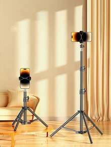 Universal Adjustable Iron Tripod Stand With Phone Holder Clip, Foldable Multifunctional Camera Tripod, With Clip-On Fixing, Triangular Metal Stand, For Smartphones And Cameras - Tripod - View 1