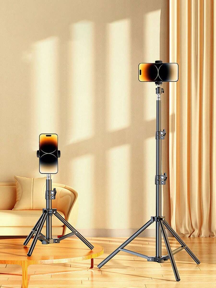 Universal Adjustable Iron Tripod Stand With Phone Holder Clip, Foldable Multifunctional Camera Tripod, With Clip-On Fixing, Triangular Metal Stand, For Smartphones And Cameras - Tripod - View 1