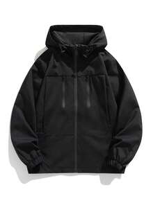 Women's Casual Outdoor Loose Lightweight Zip-Up Hooded Jacket, Spring/Autumn - Black - View 3