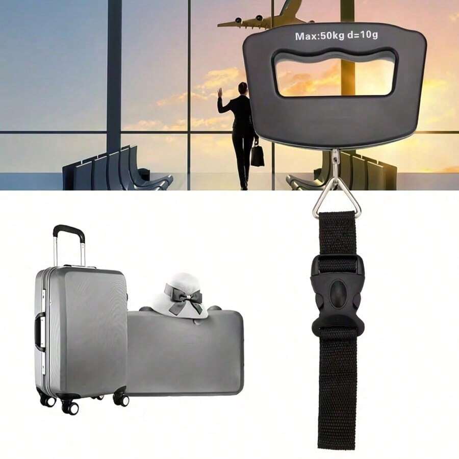 50 kg/110 lb digital bagagevåg, bärbar handhållen elektronisk våg, bagagevåg, handhållen elektronisk hängvåg med krok, krok i rostfritt stål, bakgrundsbelyst display, lämplig för resor och hemmabruk