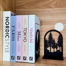 Nordic Forest Silhouette Iron Book Stand | Black Thick Metal Desktop Book Storage Stand | Arched Anti Slip Bookshelf Organizer | Suitable For Students/Office/Study/Library | Minimally Modern Decorative Bookrest. - B357 - View 8