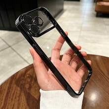 1 Peça Capa De Telefone Transparente Galvanizada, Com Protetor da Lente, Material TPU, Compatível Com iPhone17ProMax/17Pro/17/iPhoneAir/16e/16/16Pro/16Plus/16ProMax/15ProMax/15/14/13/12/11 - Preto - Visão 8