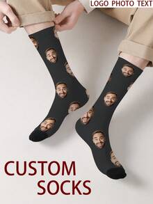 1 Pair Customized Face Pattern Socks, Customizable Photo Socks, Personalized Printed Socks, Funny Face Socks, Custom Pattern Socks, Print Any Face Pattern On Socks, Anniversary Gift, Valentine's Day Gift, Unique Birthday Gift, Customized Collectible Gift - Multicolor - View 4