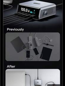 HEARTIGER 100W GaN 智慧桌面充電站，2.3 吋 HD 大螢幕即時充電功率顯示，4 個 USB-C 接口 + 1 個 USB-A 接口快速充電輸出，相容 Apple/Android 手機、平板、筆電，智慧旋鈕控制，多裝置同時快充，全新桌面充電體驗 - 黑色 - 查看 11