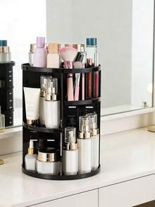 Organizador de cosméticos giratorio 360° DIY ajustable, soporte giratorio para maquillaje, caja de almacenamiento de cosméticos de gran capacidad, soporte para brochas de maquillaje, adecuado para mesa de tocador (transparente) - Multicolor - Ver 15